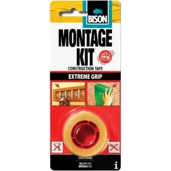 Ταινία Αυτοκόλλητη 2 Όψεων Διάφανη Bison MONTAGE KIT Extreme Grip 1,5m X 19mm 27106