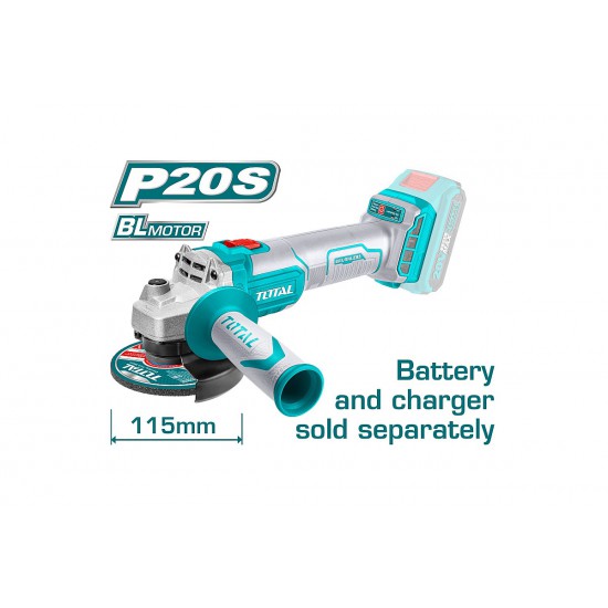 TOTAL ΓΩΝΙΑΚΟΣ ΛΕΙΑΝΤΗΡΑΣ ΜΠΑΤΑΡΙΑΣ ΛΙΘΙΟΥ 20V / 115mm ΧΩΡΙΣ ΜΠΑΤΑΡΙΑ & ΦΟΡΤΙΣΤΗ SUPER SELECT (TAGLI201158)