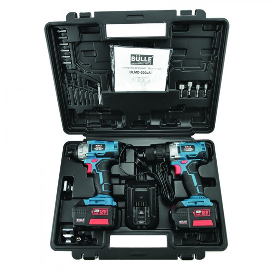 Δραπανοκατσάβιδο Λιθίου Σετ Κρουστικό BRUSHLESS + Παλμικό Κατσαβίδι Λιθίου 18V - 2x4Ah BULLE 63436