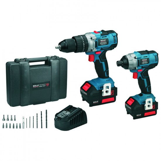 Δραπανοκατσάβιδο Λιθίου Σετ Κρουστικό BRUSHLESS + Παλμικό Κατσαβίδι Λιθίου 18V - 2x4Ah BULLE 63436